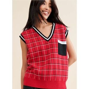 Callahan Knitwear Women's Sweater Vest SZ XS Plaid Preppy Academia Anthropologie